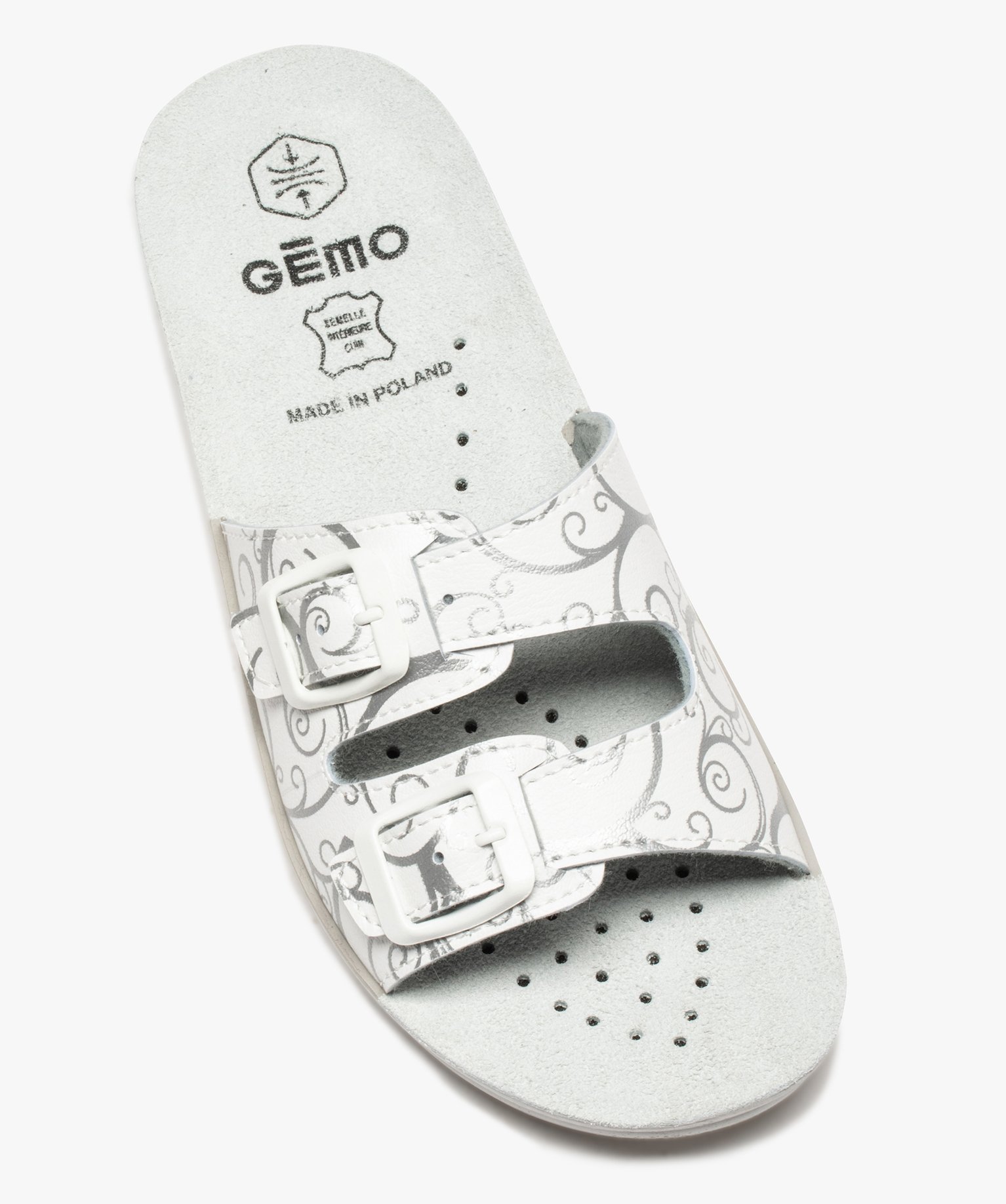 Mules femme confort imprimées avec double bride à boucle blanc | GEMO
