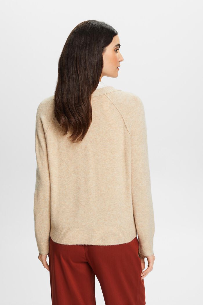 Geknöpfter Cardigan mit V-Ausschnitt, Wollmix