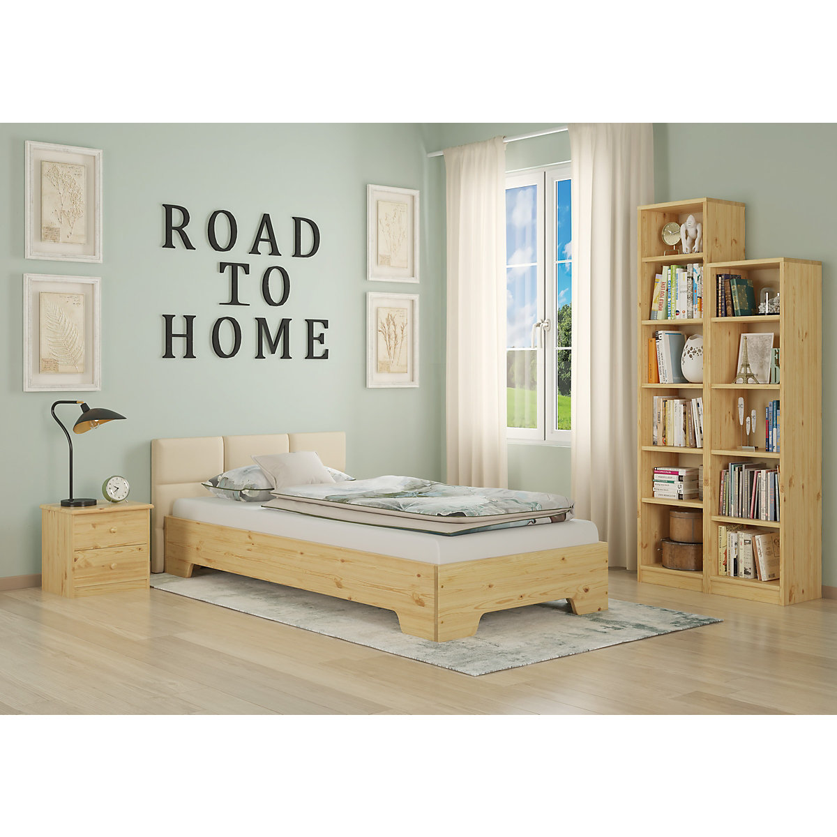 Jugendbett 90x200 Kiefer massiv mit Rollrost und Matratze