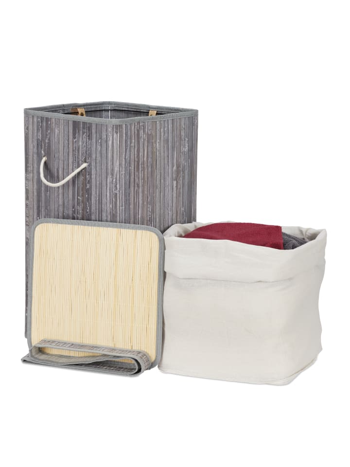 relaxdays Wäschekorb in Grau - (B)36 x (H)63 x (T)36 cm günstig kaufen onesize