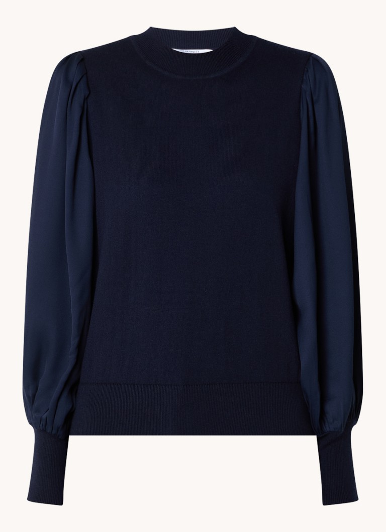 LKBennett Erica fine-knit top in wool blend with balloon sleeves