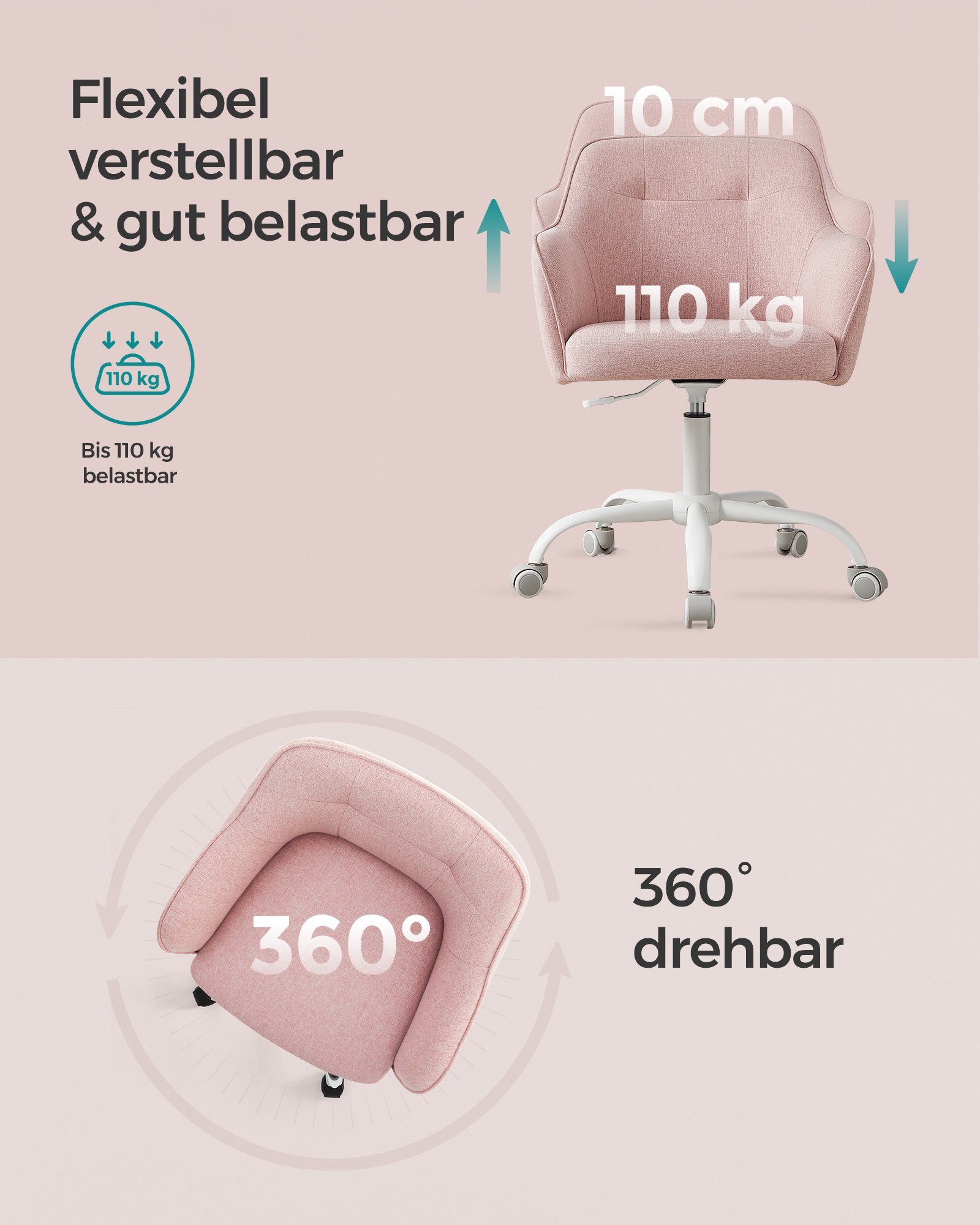 SONGMICS Bürostuhl (1 St), höhenverstellbar, atmungsaktiv, Home-Office