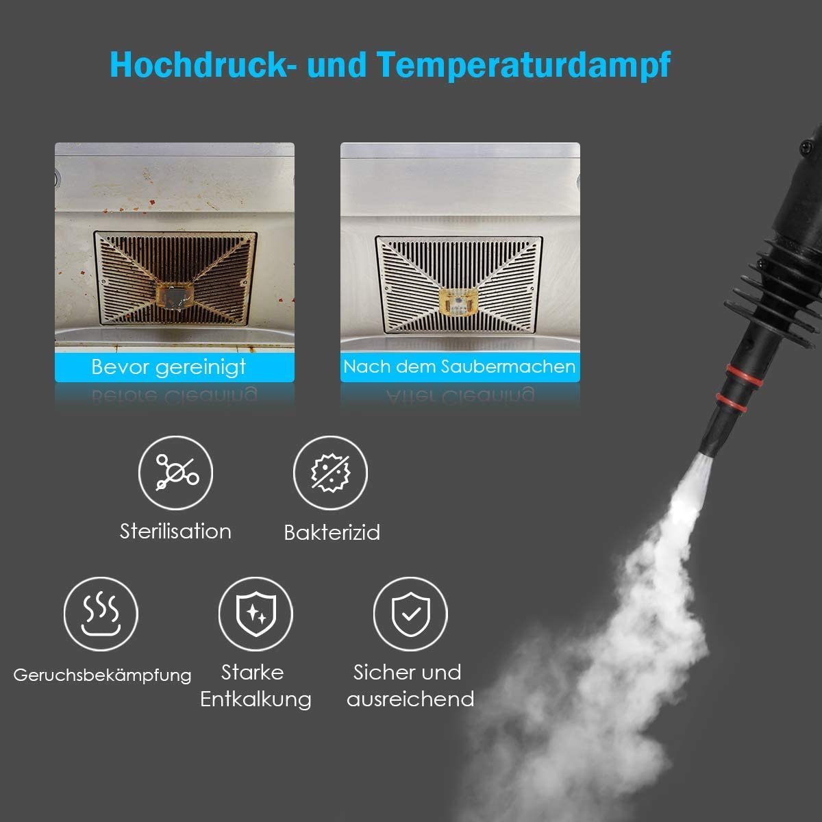 COSTWAY Dampfreiniger, 1050 W, mit 9 Zubehörteilen, 3 bar, 350ml