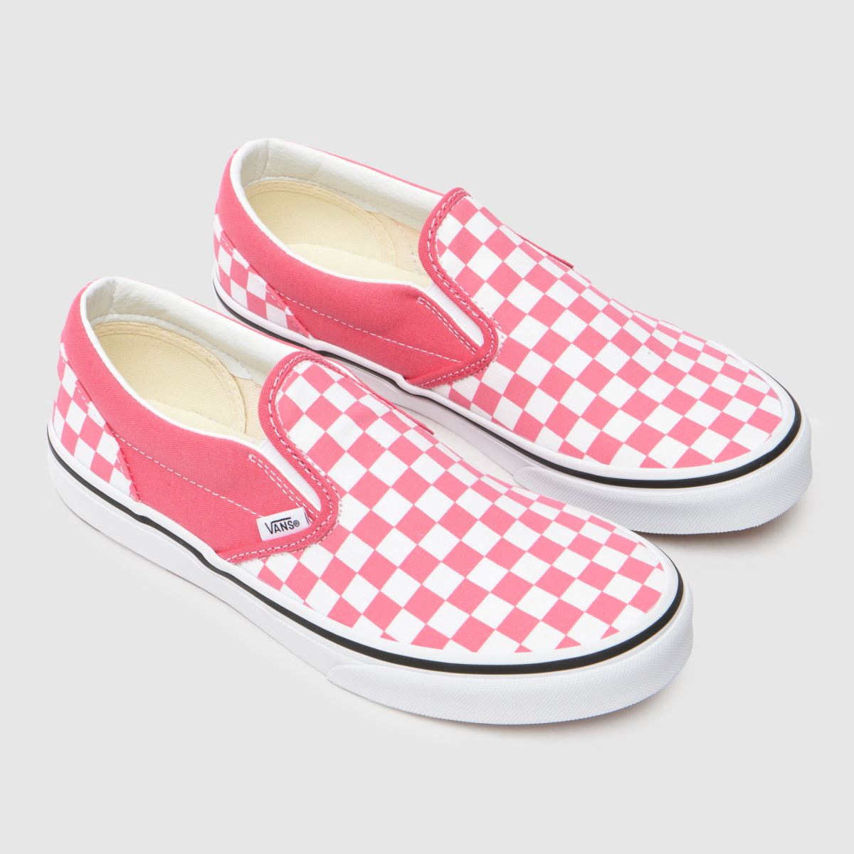 Vans vita & rosa klassiska slip-on flickor/ungdomsskor
