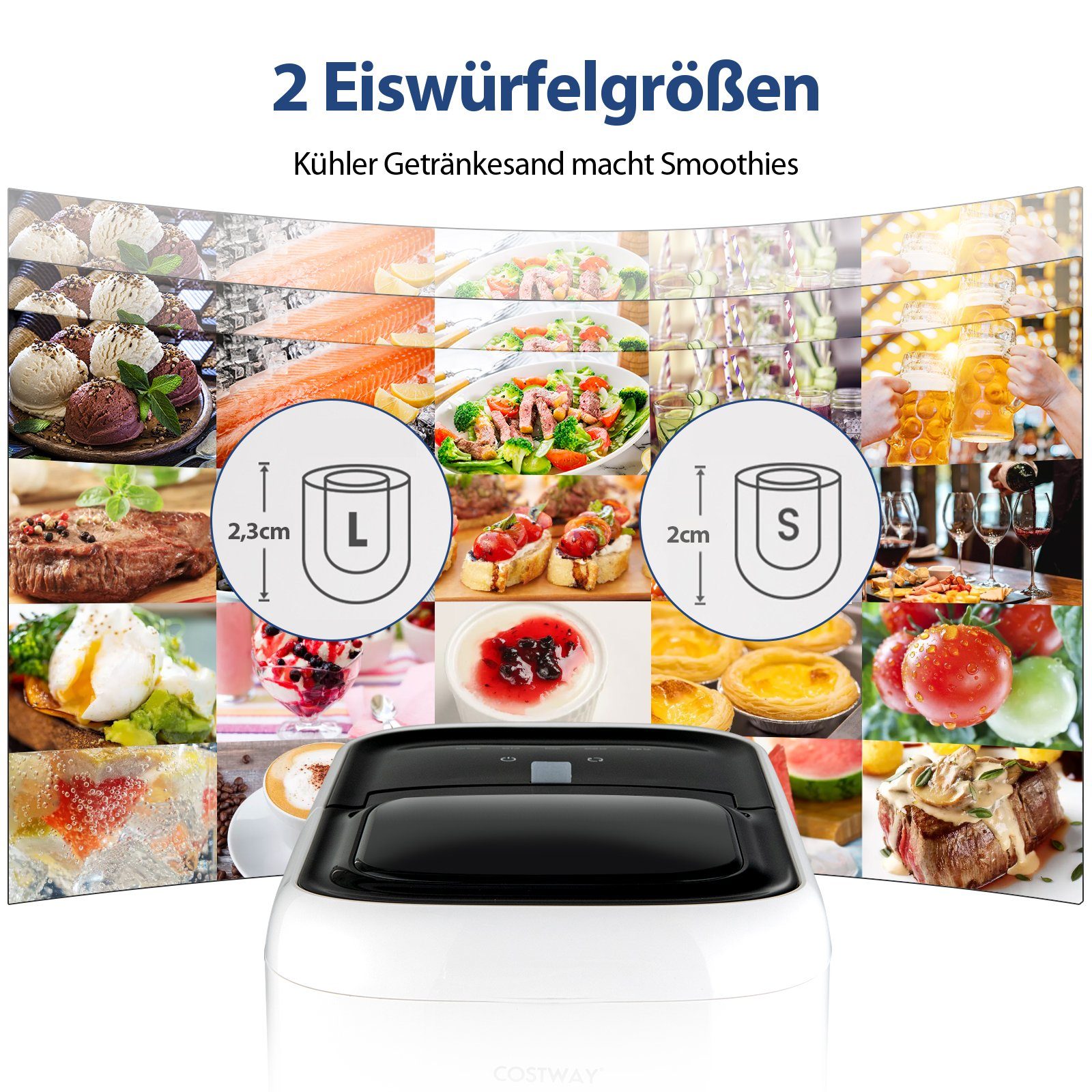 COSTWAY Eiswürfelmaschine, 9 Eiswürfel in 6-8 min, 15kg 24 H, 2L Wassertank