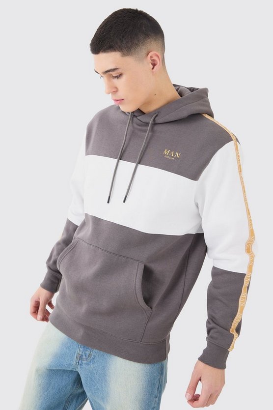 Colorblock Hoodie mit Man-Streifen