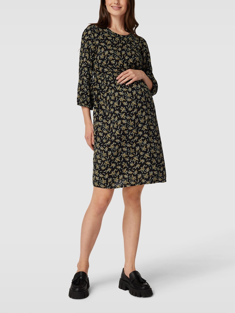 Knielanges Umstandskleid mit Allover-Muster Modell 'ANNE' in schwarz