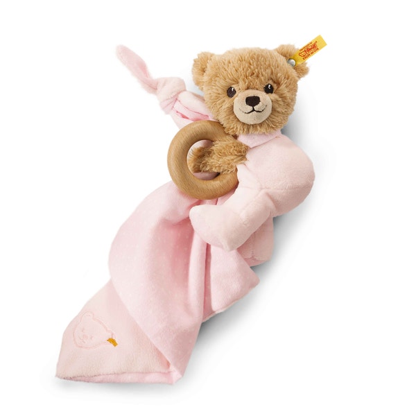 Schlaf-gut-Bär 3 in 1 mit Rassel, 16 cm, rosa