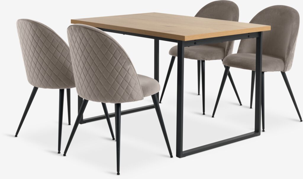 AABENRAA KOKKEDAL AABENRAA L120 mesa de carvalho 4 cadeira KOKKEDAL veludo cinza