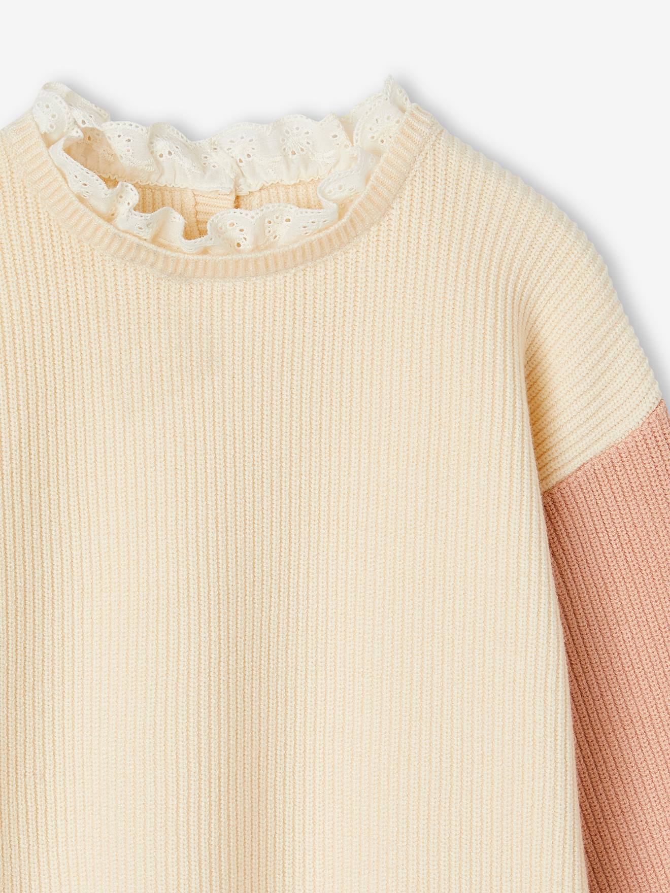 Pull col fantaisie forme loose fille rayé marine