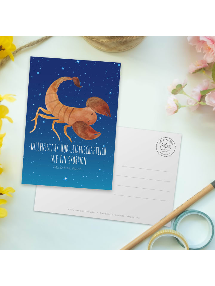 Mr. & Mrs. Panda Postkarte Sternzeichen Skorpion mit Spruch in Sternenhimmel Blau günstig kaufen onesize