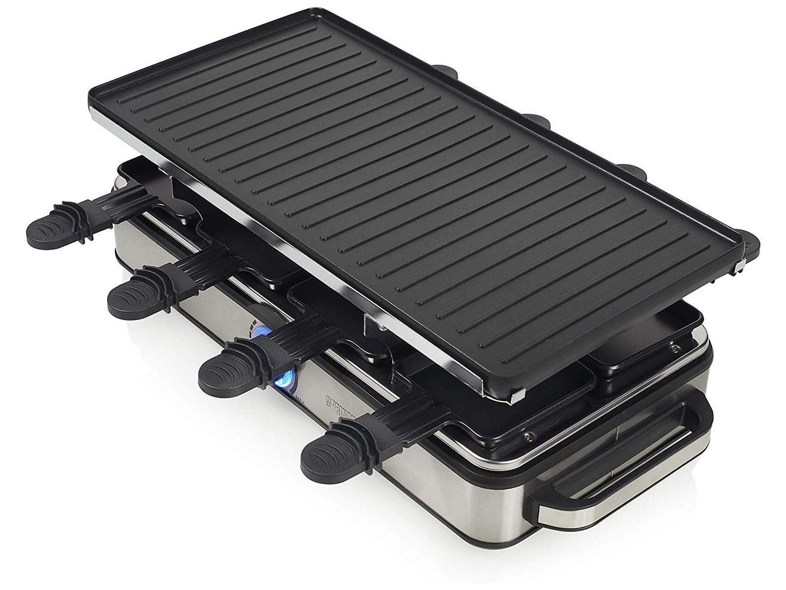Setpoint Raclette, Großer XL Tischgrill eckig für 2-8 Personen, Raclet Gerät mit 8 Gabeln