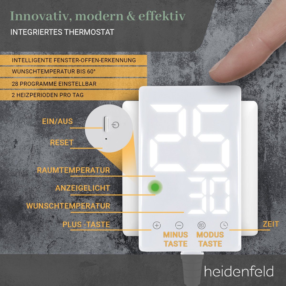 Heidenfeld Infrarotheizung Elektroheizung HF-HP105 Köln inkl. Thermostat, Fenster-Auf-Erkennung, 300 - 1000 W - Infrarot Wand Bild Heizung Heizkörper - 10 J. Garantie