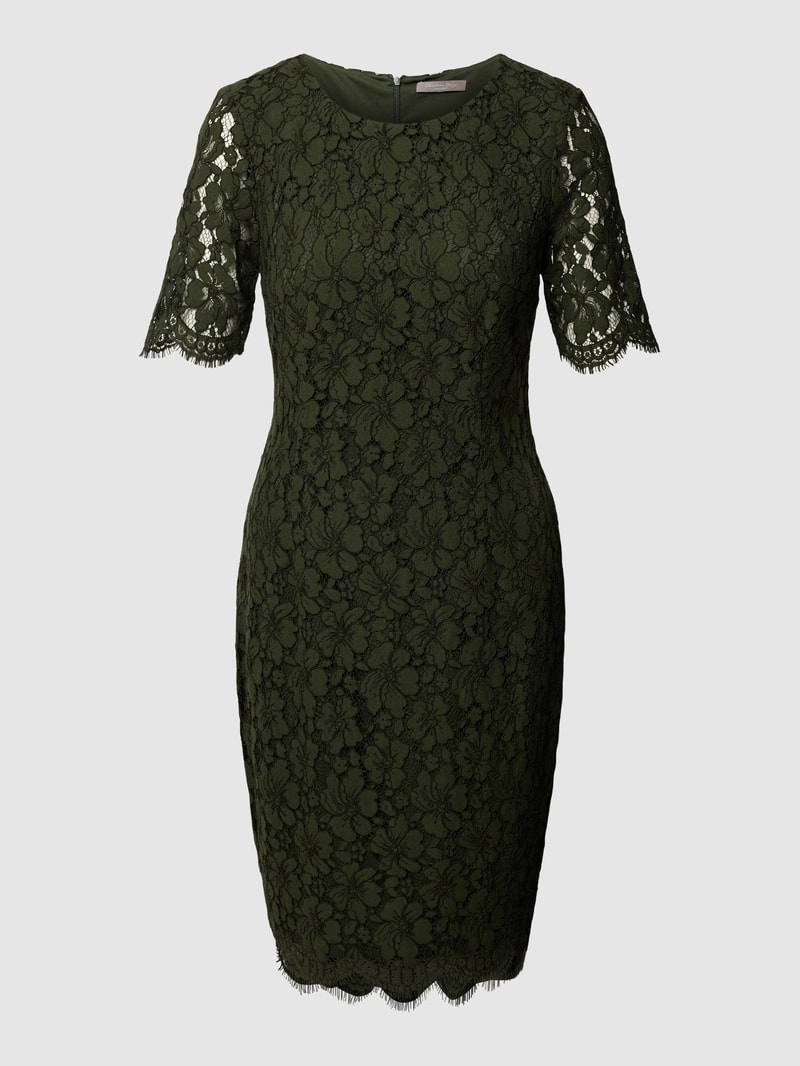 Knielanges Kleid mit Lochmuster in olivgrün