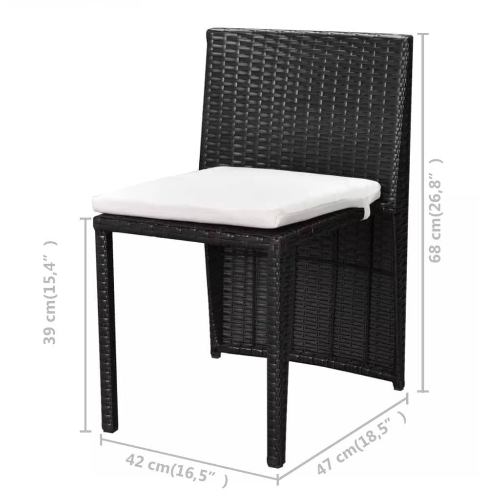 vidaXL Gartenlounge-Set 3-tlg. Bistro-Set mit Auflagen Poly Rattan Schwarz, (3-tlg)