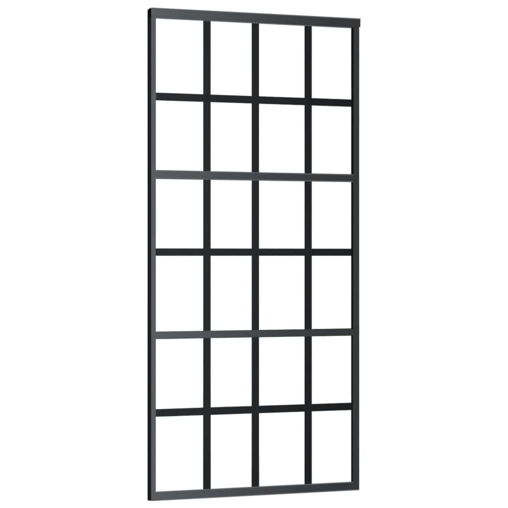 vidaXL Schiebetür Schiebetür ESG-Glas und Aluminium 90x205 cm Schwarz (1-St)
