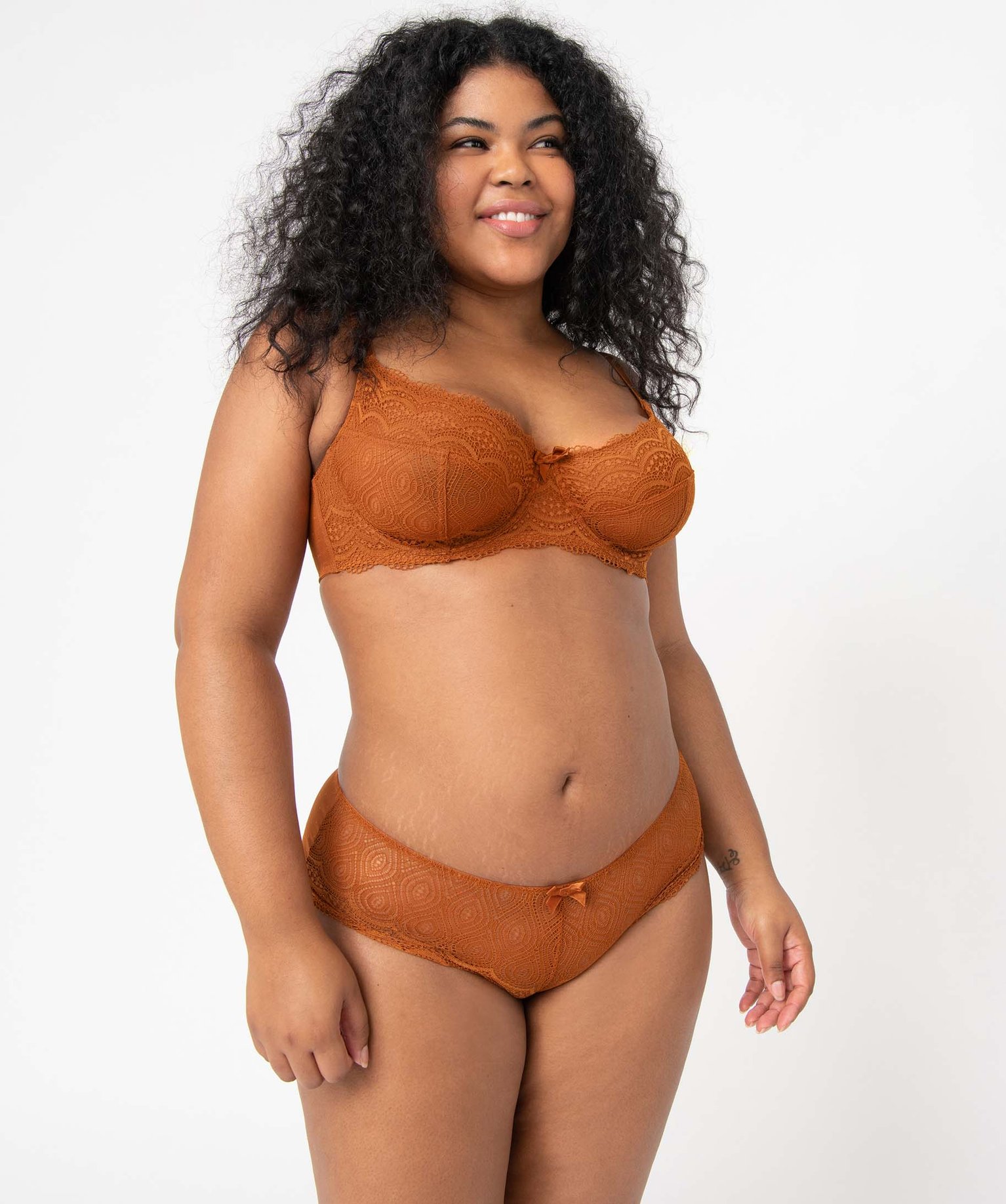Shorty en dentelle et tulle femme grande taille marron | GEMO