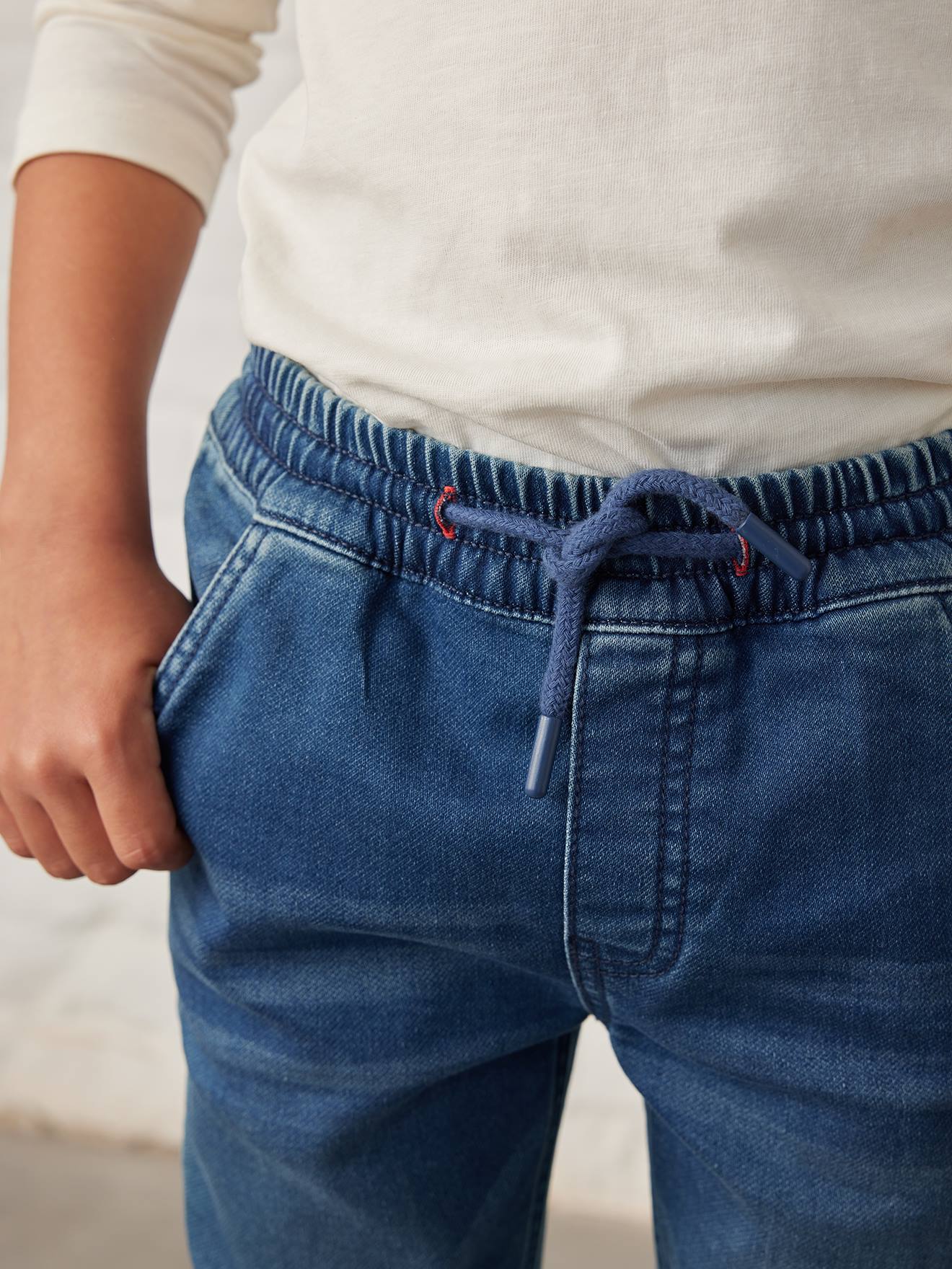 Pantalon jogger en molleton effet denim facile à enfiler garçon stone