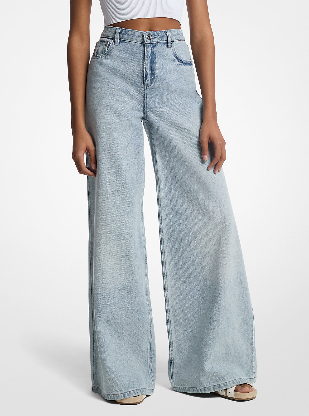 Tie-Dye blomsterprint Georgette-topp, vide denimjeans, Jordi-veske - MIDNIGHTBLUE