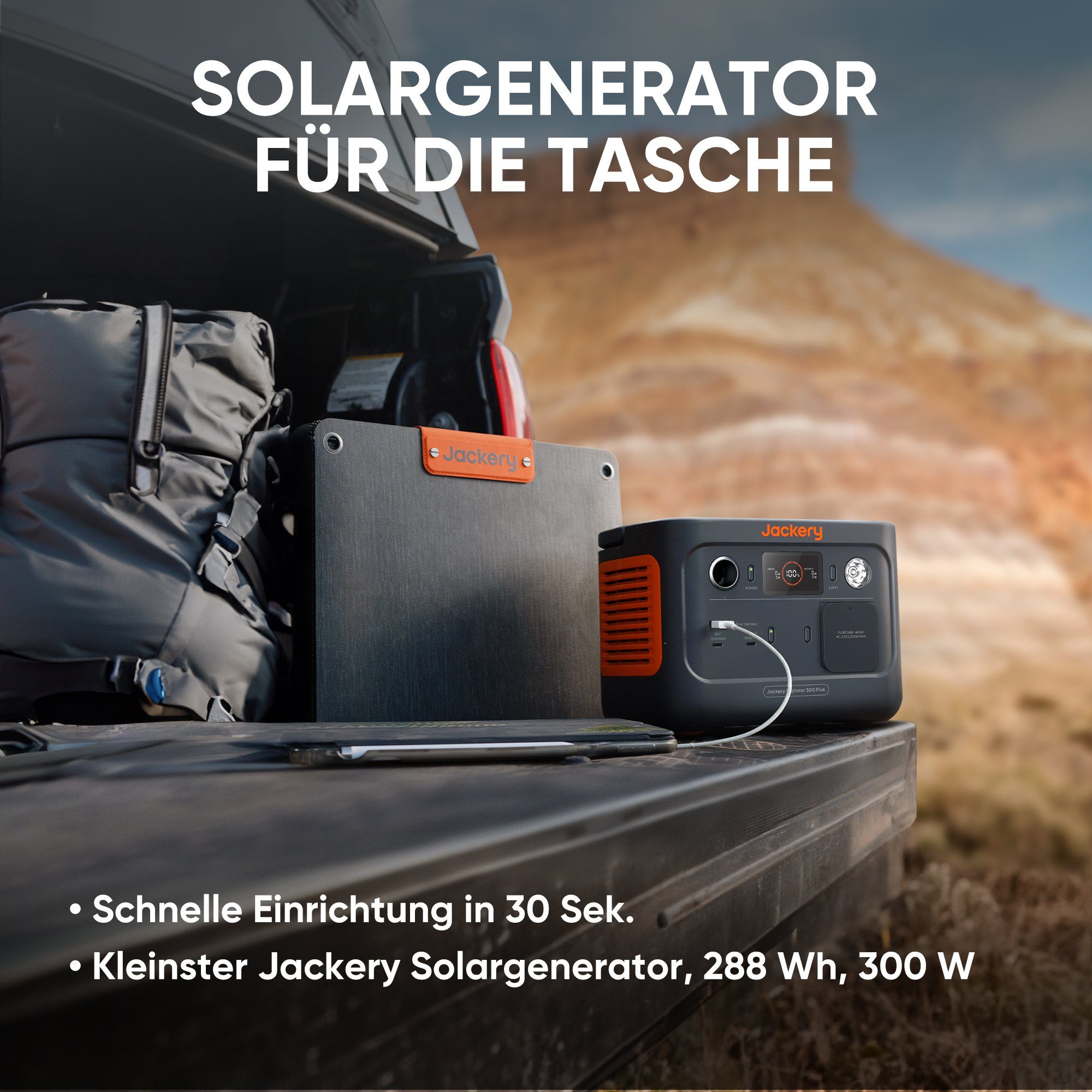 Jackery Stromgenerator Solargenerator 300 Plus 40W Mini, 0,60 in kW, (2-tlg), 288Wh tragbare Powerstation mit 40W Mini Solarpanel für Outdoor