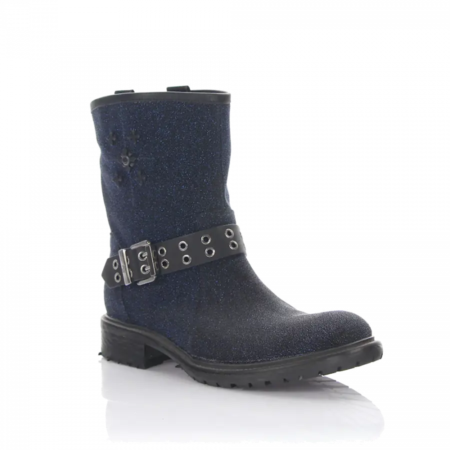 Rossano Bisconti - Stiefeletten Kalbsleder Gepixelt Zierschnalle blau - blau