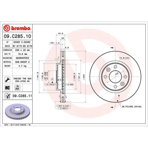 Bremsscheibe Brembo Vorderachse  2 Stück 09.C285.11 - ATU
