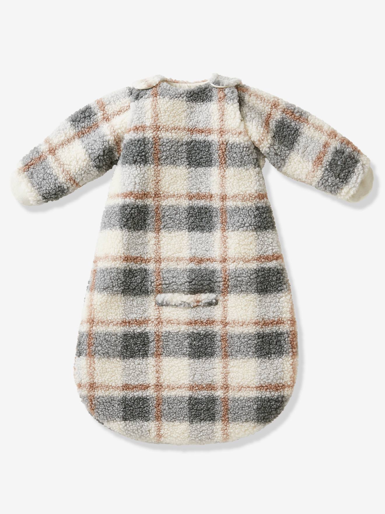 Vertbaudet Baby Auto-Schlafsack KARO aus Teddyfleece Oeko-Tex - grau/wollweiß