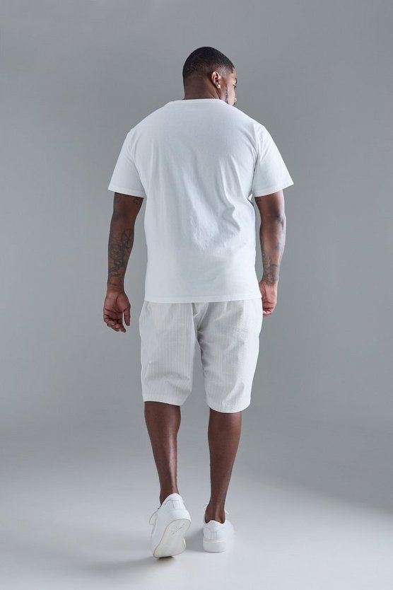 Plus gestreifte Seersucker Shorts mit Kordelzug