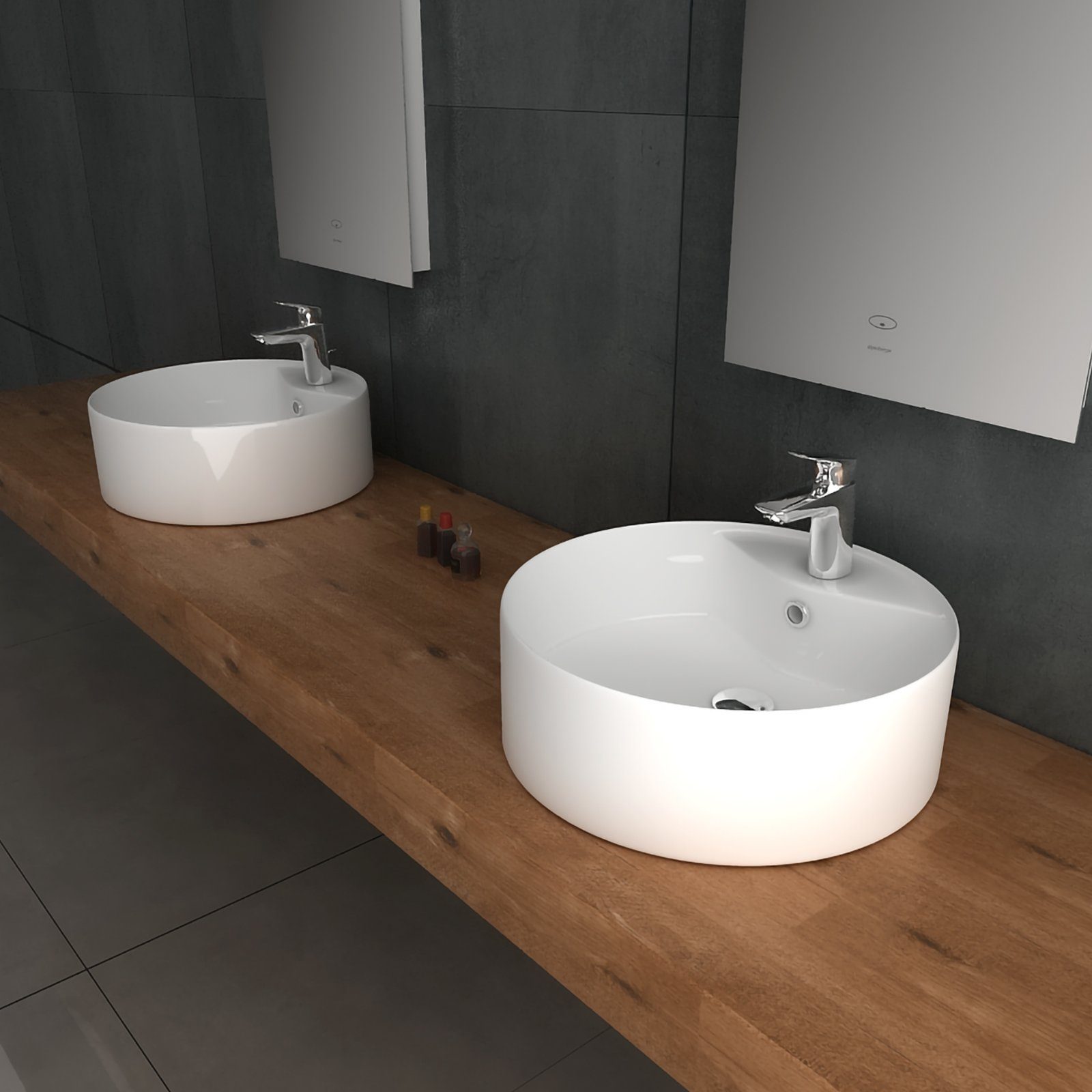 Alpenberger Aufsatzwaschbecken Klein - Waschbecken Rund 40 cm Ø - Keramik Waschschale mit Überlauf (1-tlg., 1-St., Handwaschbecken), Aufsetzbare Washbasin pflegeleicht & hygienisch mit Lotuseffekt