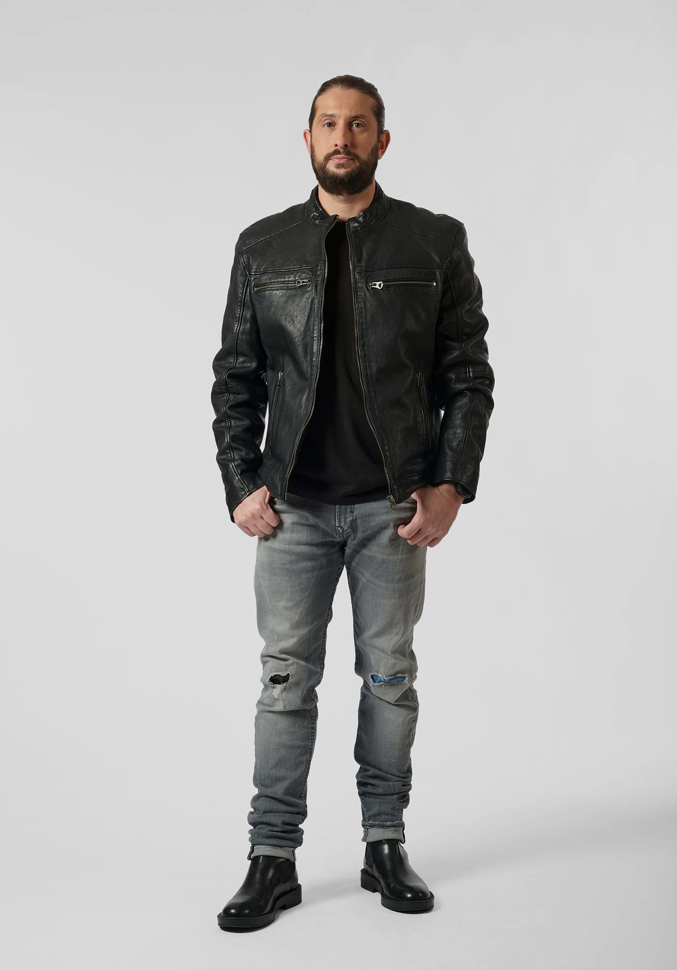 UNIQ   Veste en cuir noir Homme