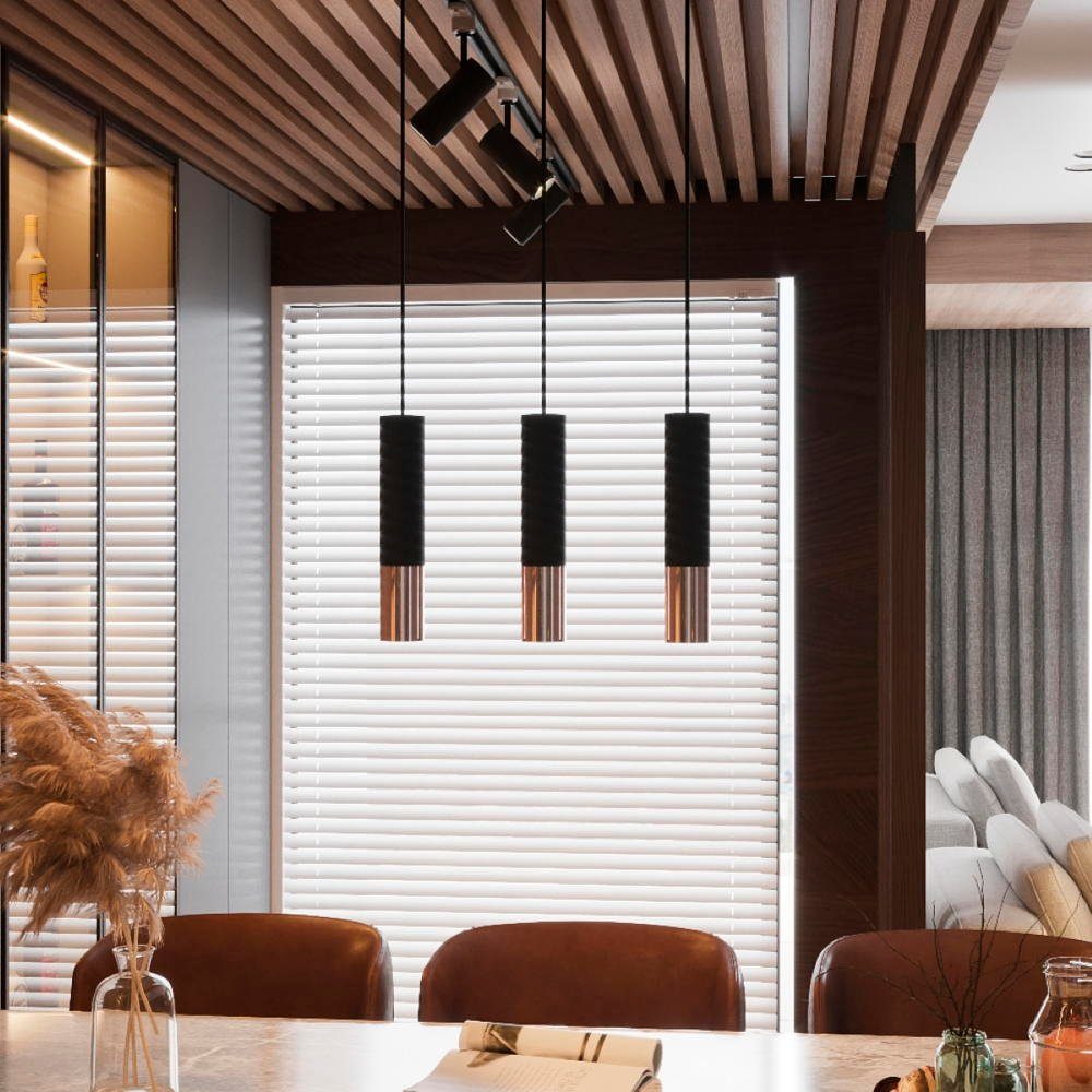 famlights Hängeleuchte, Pendelleuchte Loys in Schwarz und Roségold GU10 3-flammig, keine Angabe, Leuchtmittel enthalten: Nein, warmweiss, Hängeleuchte, Pendellampe, Pendelleuchte