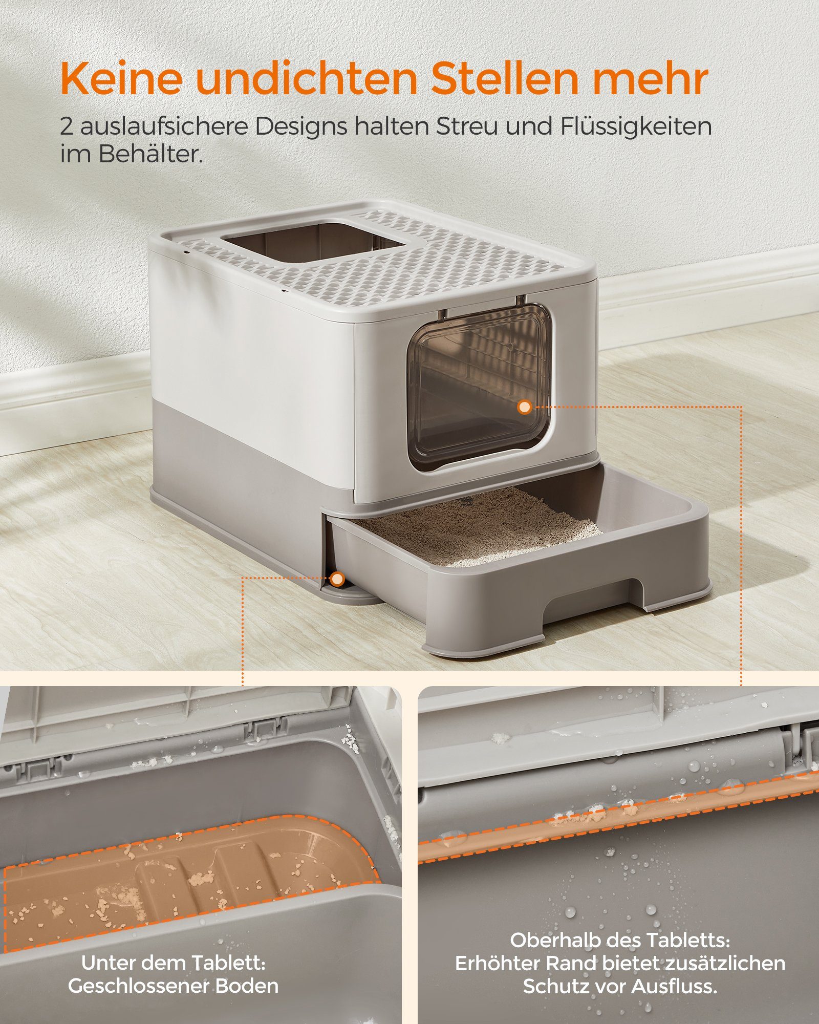 FEANDREA Katzentoilette, Katzenklo, mit Deckel, für Katzen bis 15kg