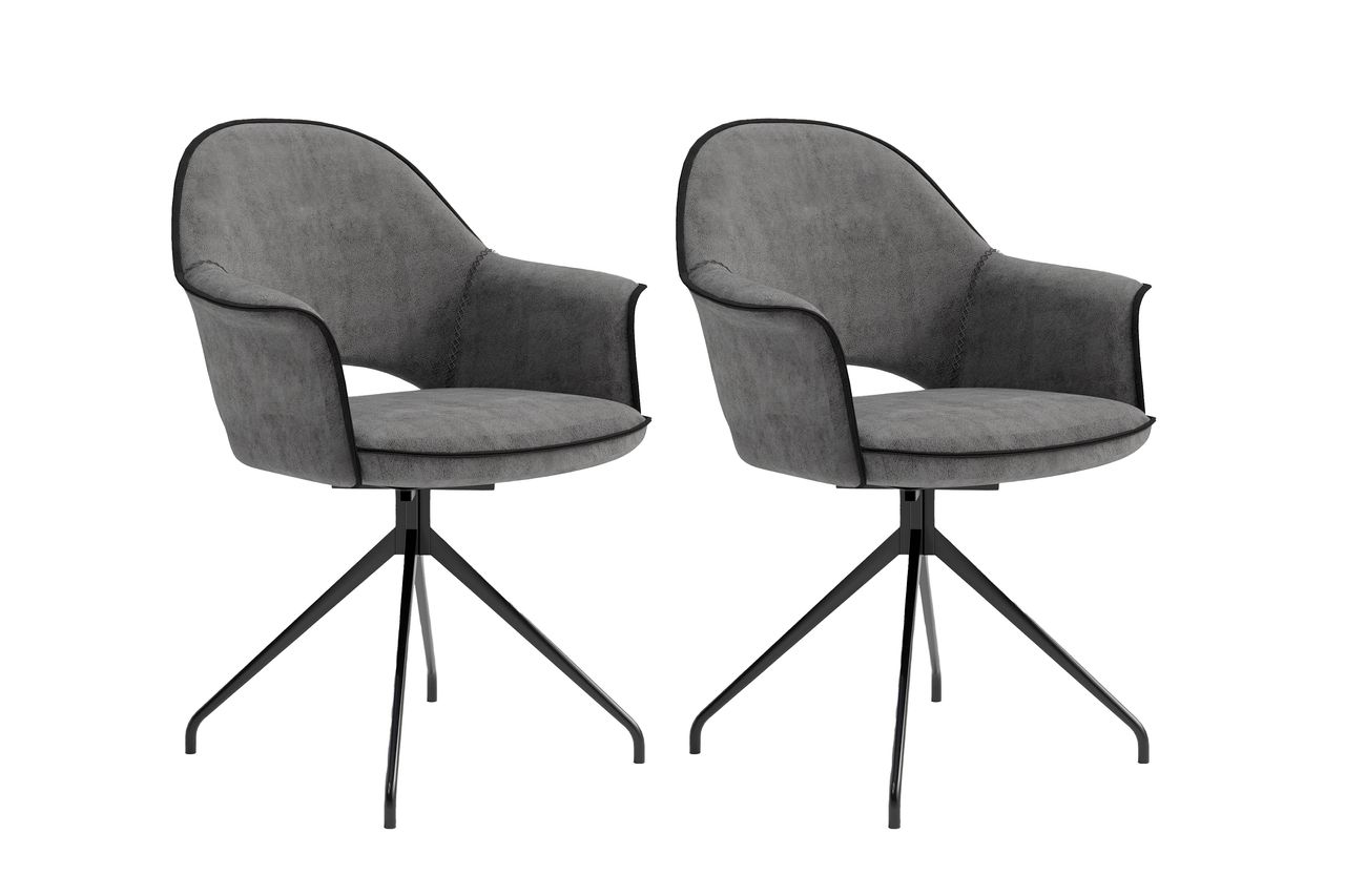byLiving DALLAS Stuhl mit Armlehnen, 2er-Set, Metallgestell schwarz pulverbeschichtet