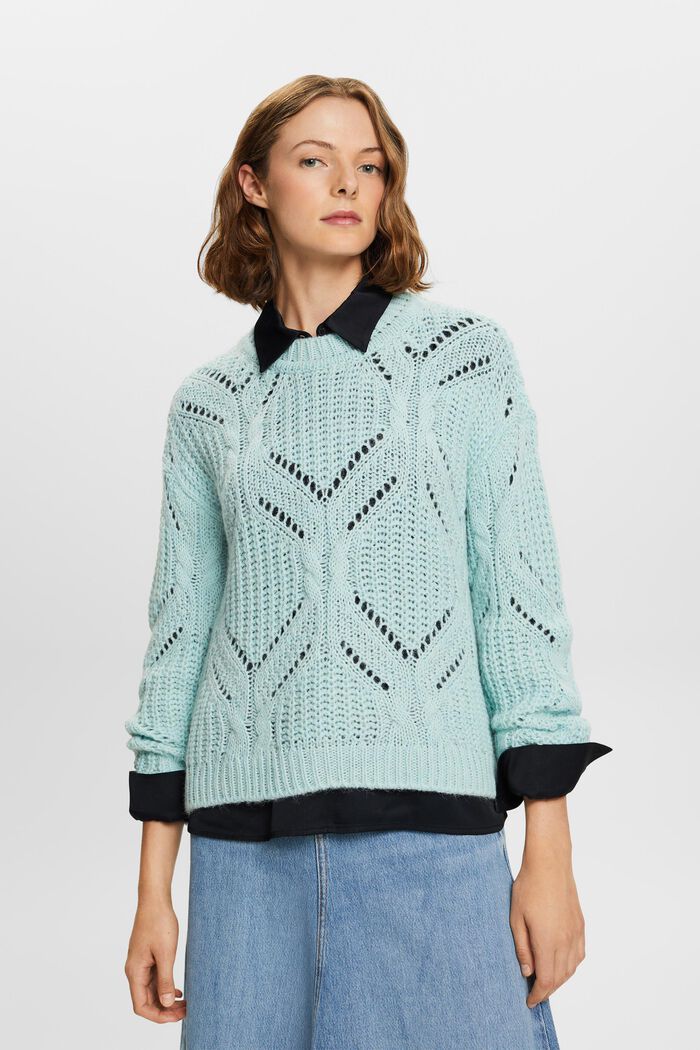 Offenmaschiger Pullover aus Wollmix