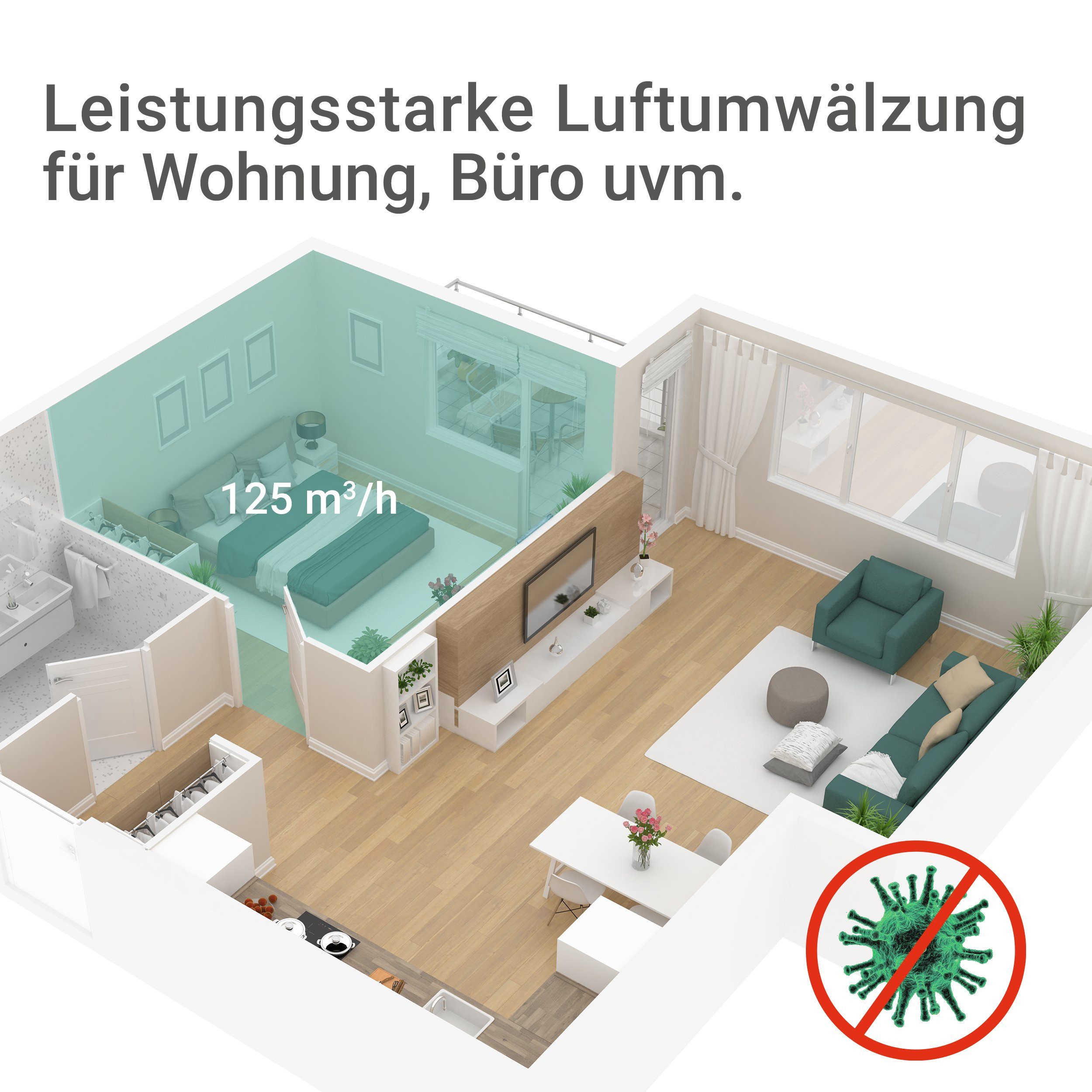 Suntec Wellness Luftreiniger AirCare 1000 VirusEx H14 Ion, für 13 m² Räume, 4 in 1 Luftreinigung, Luftwäscher mit H14 HEPA-Filter, Aromabox, 25 W