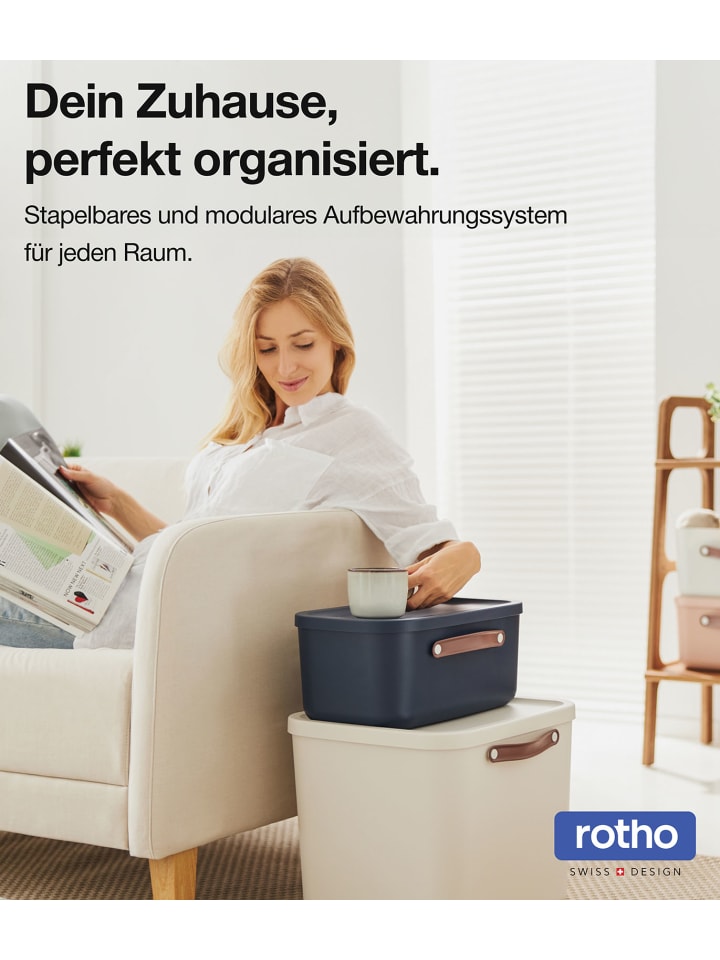 Rotho 2er-Set Kiste mit Deckel Maloja 20l in Holzkohle schwarz ged. günstig kaufen onesize