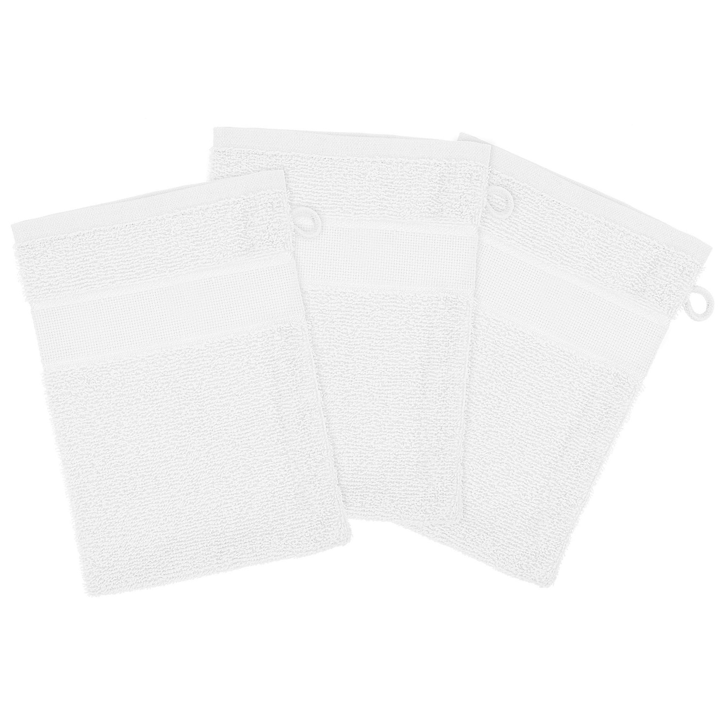 3er-Pack buttinette Walk-Frottier-Waschhandschuh, weiß