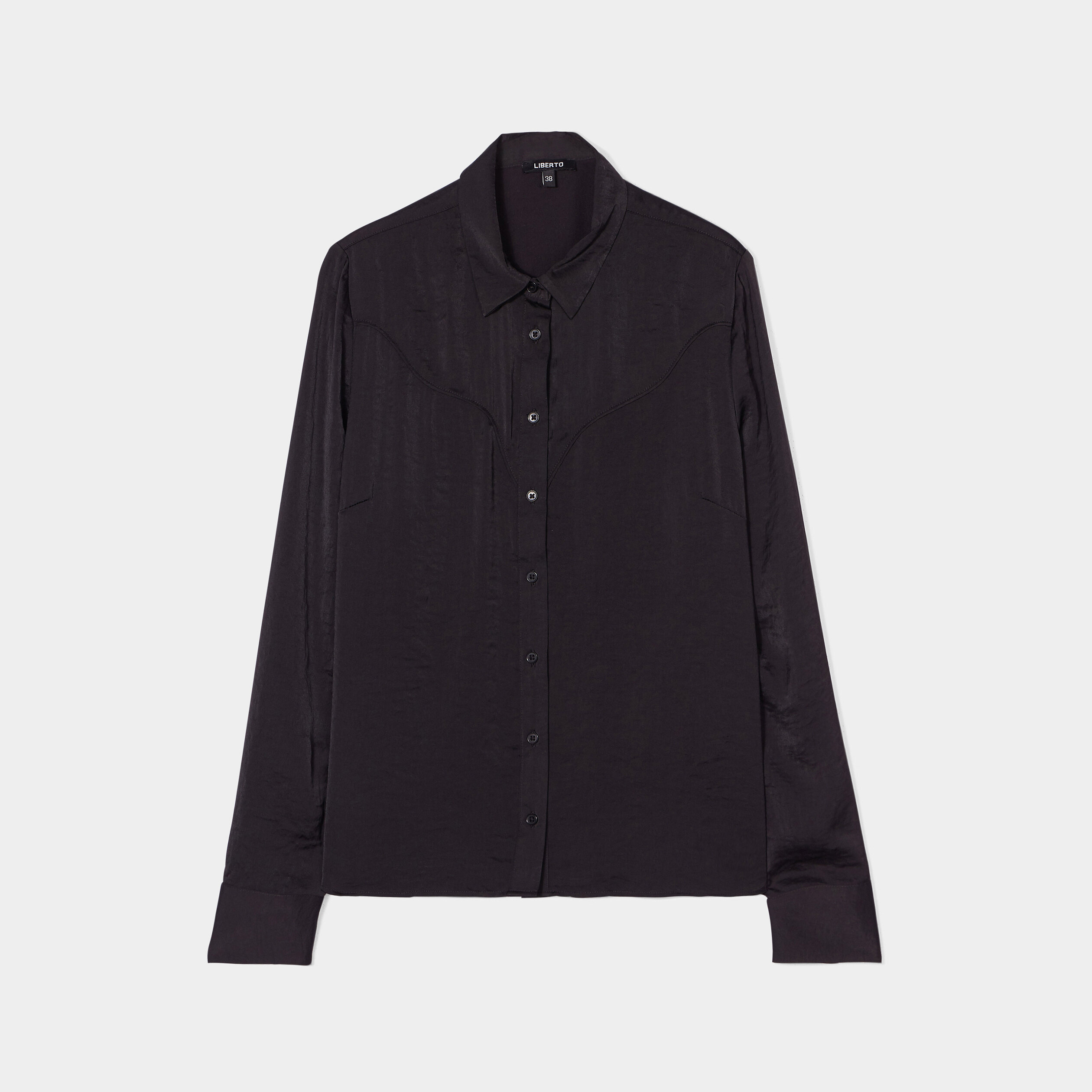 Chemise satin manches longues Liberto noir femme | La Halle