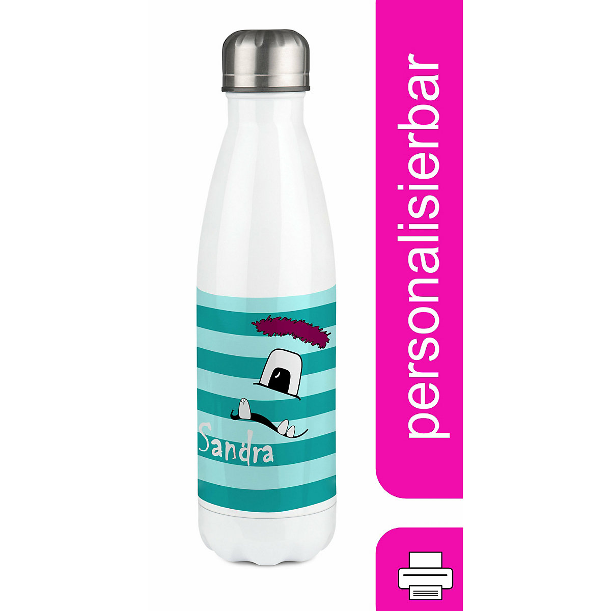 Edelstahl Kinder Thermoflasche / Trinkflasche bunt Monster Streifen Farbe türkis Spülmaschinenfest, Auslaufsicher, Bruchfest, Doppelwandig, Für Heißgetränke geeignet, Mit Deckel, Isoliert