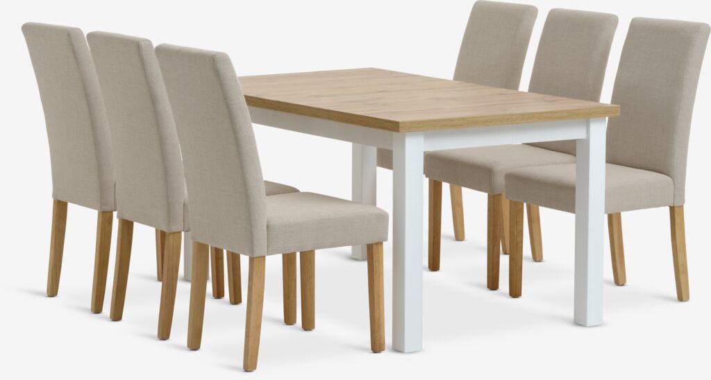 MARKSKEL TUREBY MARKSKEL L150/193 bord hvit/eik 4 TUREBY stol beige