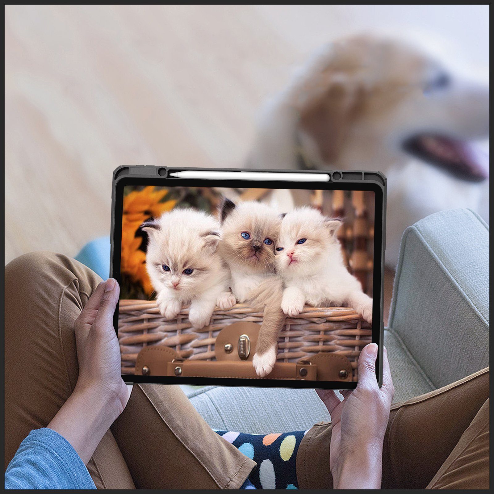 Fintie Tablet-Hülle für iPad Pro 12.9 2022 (6. Generation)/ iPad Pro 12.9 2021/2020/2018, mit Stifthalter-Hülle mit transparenter Hartschale auf der Rückseite