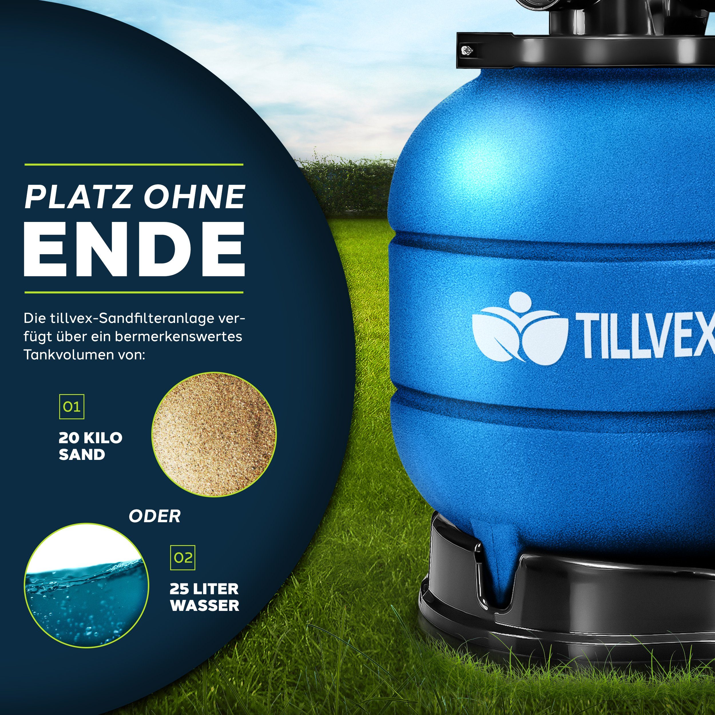 tillvex Sandfilteranlage 10 m³/h Filteranlage 5-Wege Ventil Poolfilter, Filterkessel mit Druckanzeige Sandfilter für Pool und Schwimmbecken