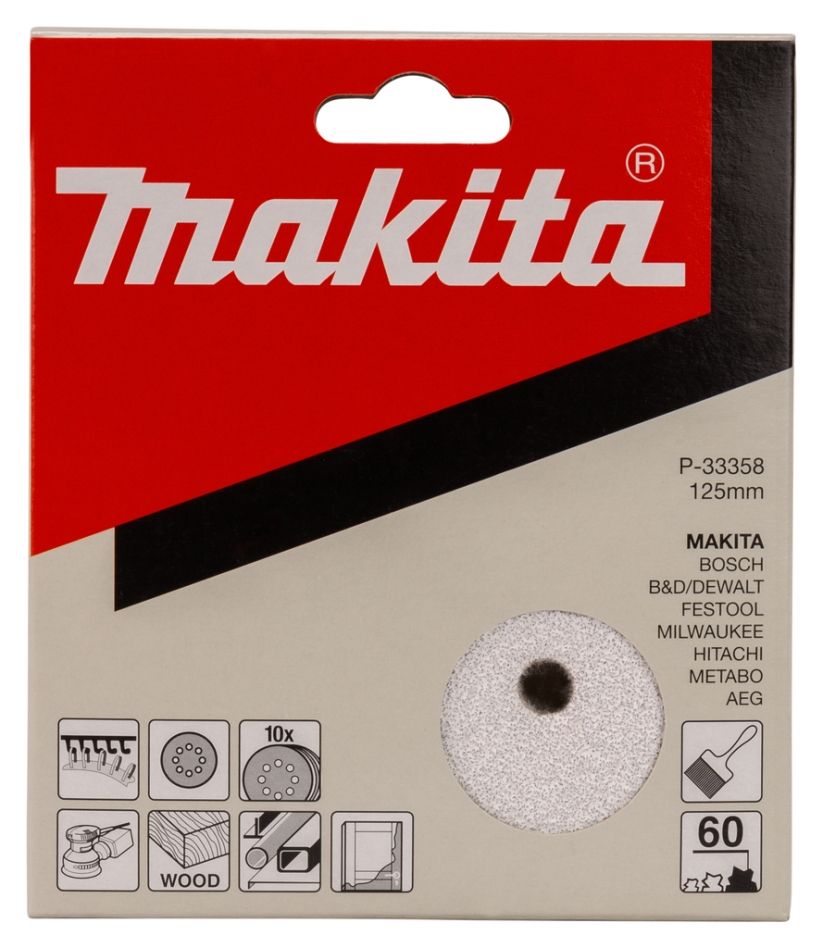 Makita Tillbehör P-33358 Slipskiva 125 mm Kornstorlek 60 Vit 10 st.