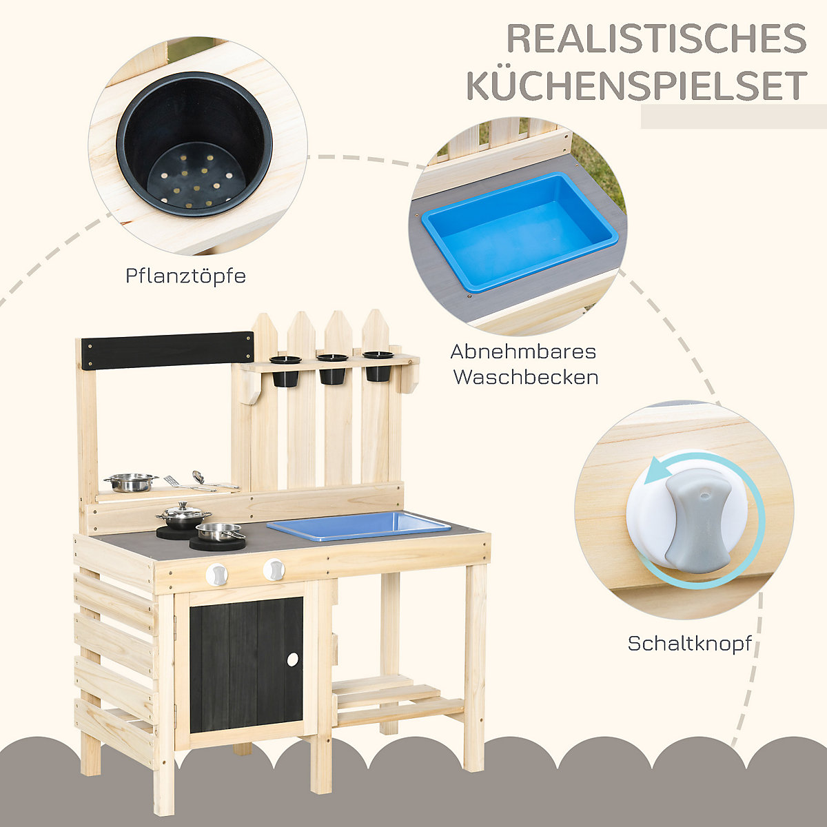 Kinderküche mit Pflanzentöpfe