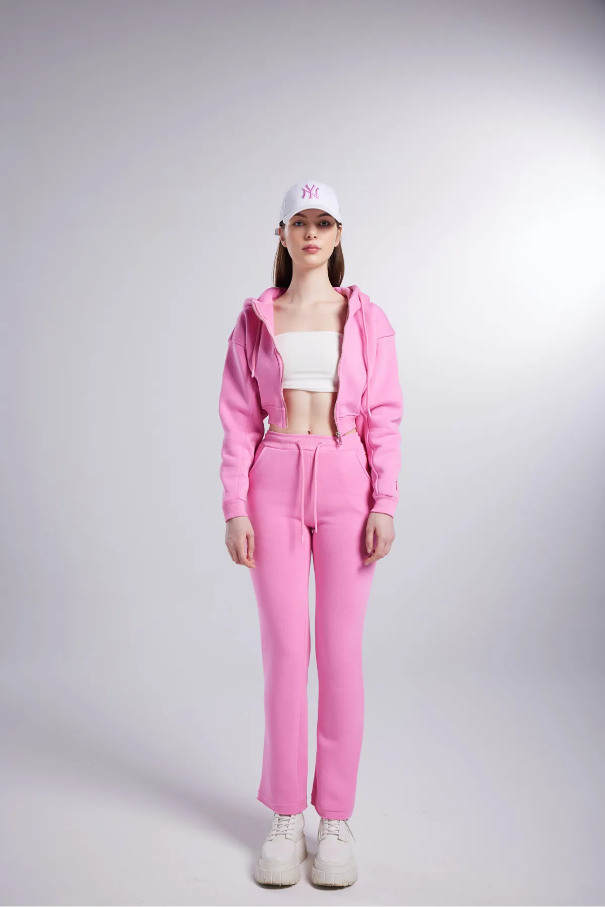 HOLLY LOLLY  Damen-Jogginghose mit hohem Bund, gerade geschnitten, in Roségold gemischt, in Rosa