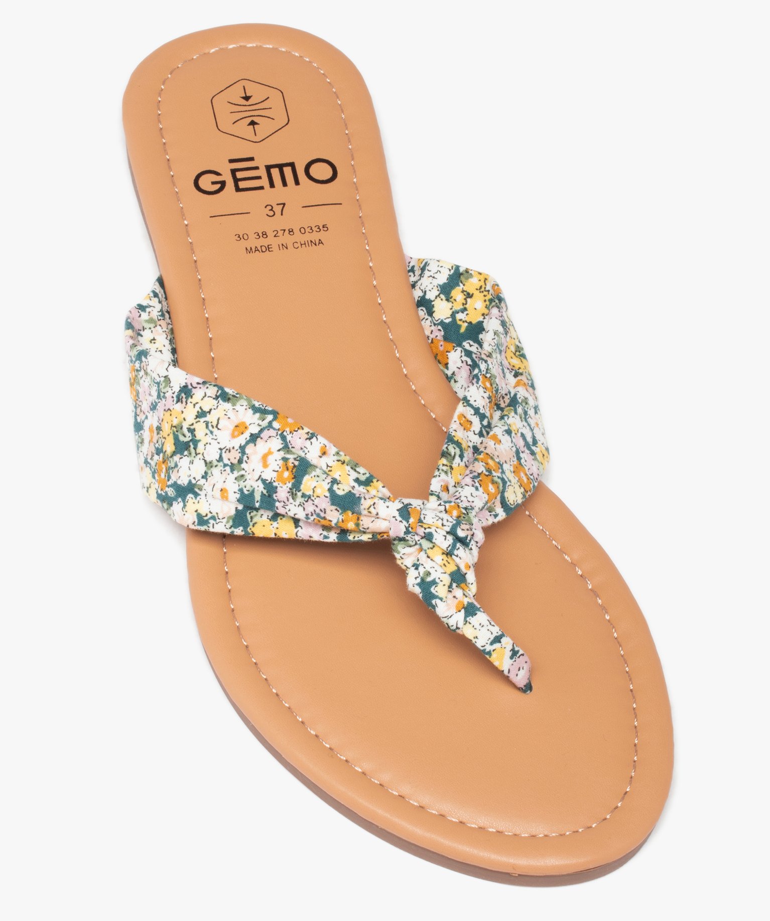 Tongs femme à talon plat et bride en toile drapée multicolore | GEMO