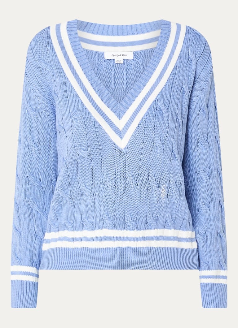Sportlicher und eleganter Connecticut-Zopfstrickpullover mit Logoprint