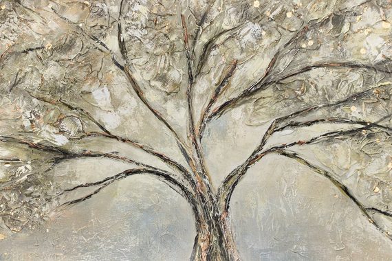 YS-Art Gemälde Goldbaum, Abstrakte Bilder, Leinwand Bild Handgemalt Gold Baum Stammbaum Braun