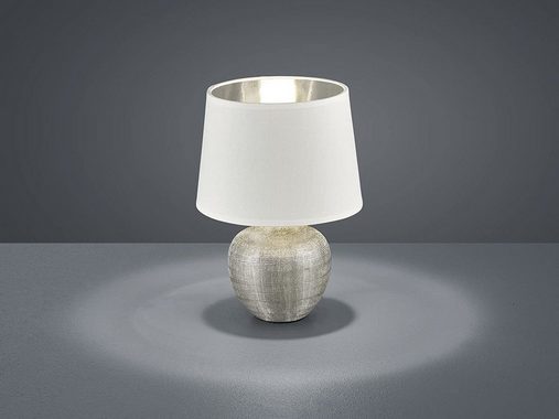 meineWunschleuchte LED Nachttischlampe, Dimmfunktion, LED wechselbar, Warmweiß, kleine Designer Fensterlampe für Fensterbank Lampenschirm Stoff H 26cm
