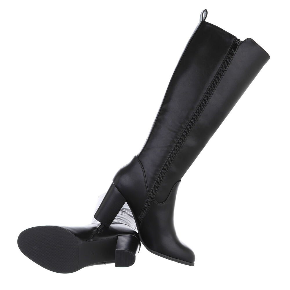 Ital-Design Damen Elegant High-Heel-Stiefel Blockabsatz High-Heel Stiefel in Schwarz
